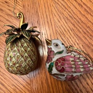 Cloisonné Decorative Pineapple and Bird Ornaments